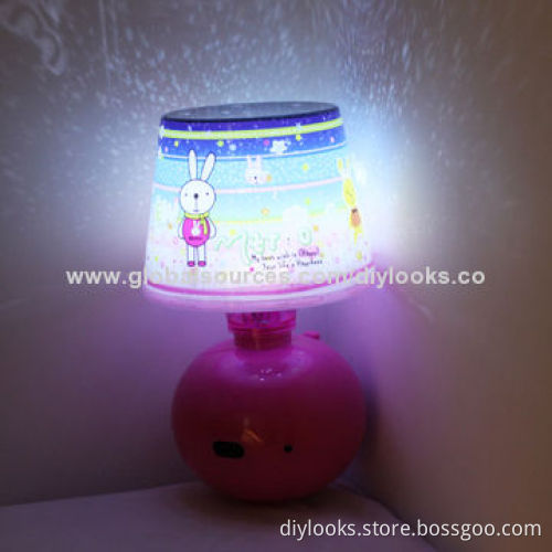 Colorful LED Cartoon Rabbit Projector Desk Lamp, US Plug Charger